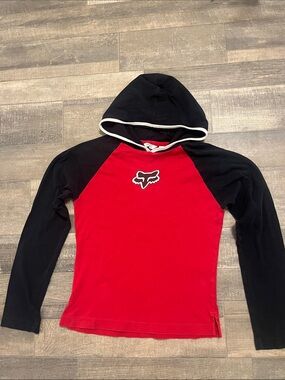 Fox Kids Red and Black Hooded Long Sleeve Shirt